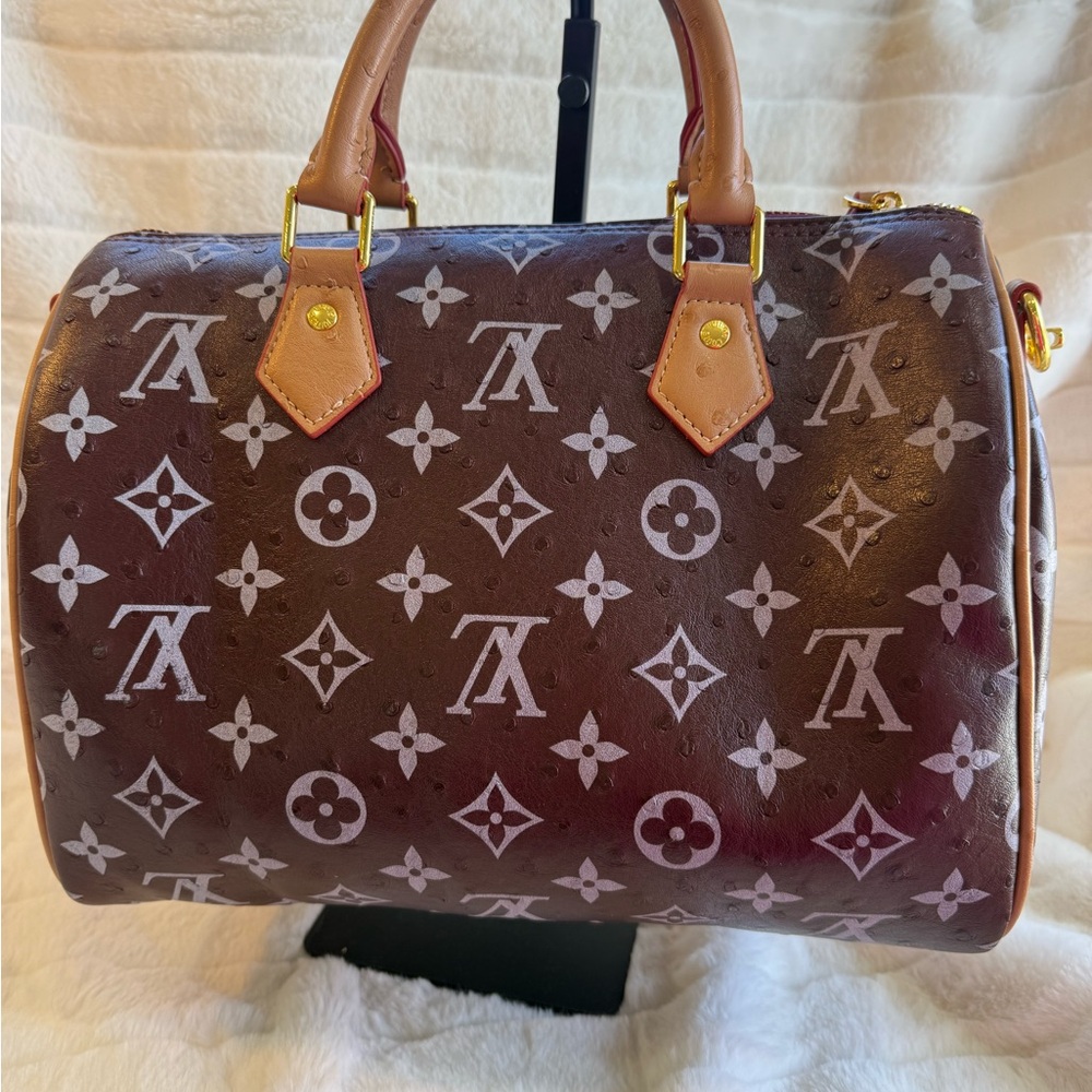Louis Vuitton Brown Monogram Speedy Satchel with Natural Leather Trim - Picture 2 of 5